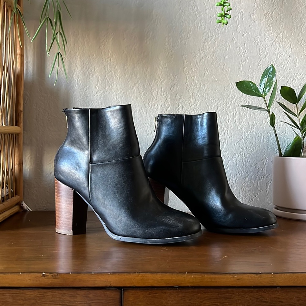Round toe, stacked heel boots